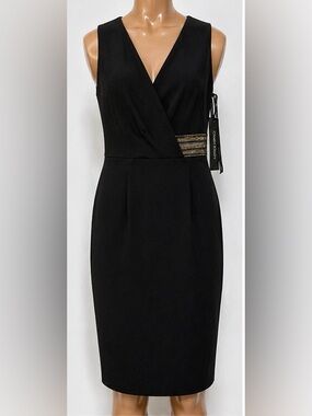 Calvin Klein Black Midi Dress with Gold-Accent Waist